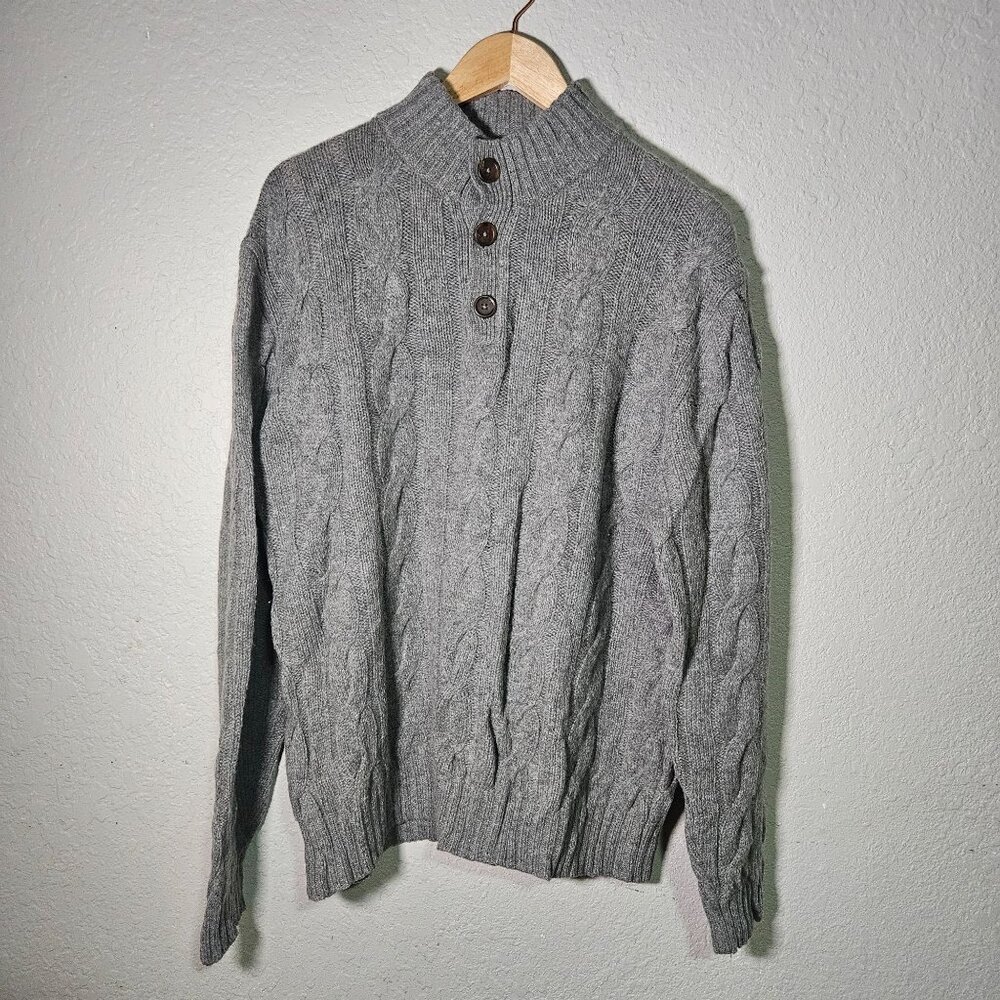 VTG Vineyard Vines Gray Cable Knit Lambs wool & Nylon Sweater With Button Collar